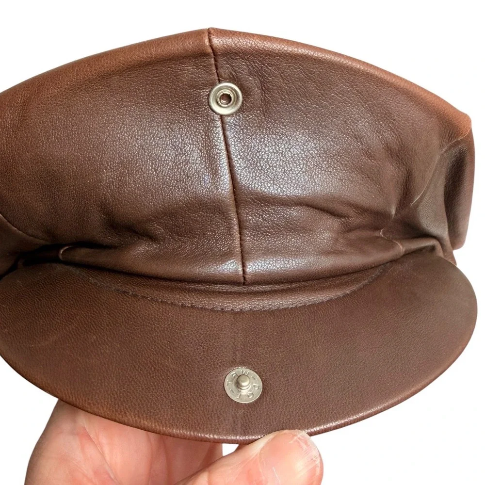 Vintage Dobbs Fifth Avenue Leather Newsboy Baker Boy Cap Brown USA M - Picture 5 of 16